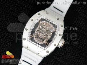 RM 052 Skull Watch SS/RG Diamonds Dial on White Rubber Strap 6T51