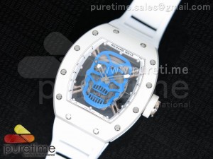 RM 052 Skull Watch SS/RG Blue Dial on White Rubber Strap 6T51