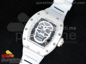RM 052 Skull Watch SS/RG White Dial on White Rubber Strap 6T51