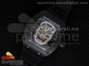 RM 052 Skull Watch PVD DIamonds Dial on Black Rubber Strap 6T51
