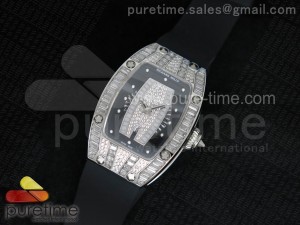RM 007 Lady SS Full Paved Crystal Case Diamonds Dial on Black Rubber Strap 6T51