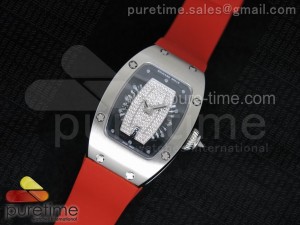 RM 007 Lady SS Diamonds Dial SS Case on Red Rubber Strap 6T51