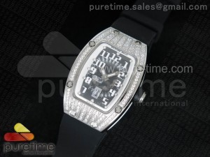 RM 007 Lady SS Diamonds White Inner Bezel Black Dial on Black Rubber Strap 6T51