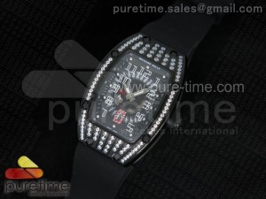 RM 007 Lady PVD Diamonds White Inner Bezel Black Dial on Black Rubber Strap 6T51