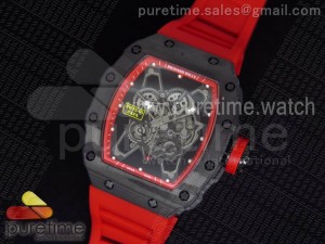 RM 035 Forge Carbon Red Inner Bezel Skeleton Dial on Red Rubber Strap MIYOTA9015