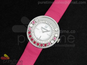 Lovely Crystals SS White Dial on Deep Pink Leather Strap ETA Quartz