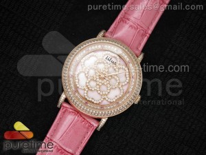 Titus RG Full Paved Diamonds Dial and Bezel on Red Leather Strap RONDA Quartz