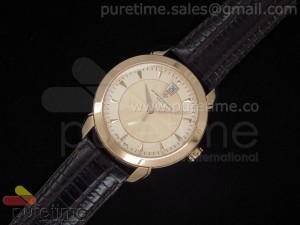 Patrimony Contemporaine Date RG Gold Dial on Black Leather Strap A2824