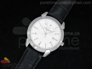 Patrimony Automatic SS White Texture Dial on Black Leather Strap A2824