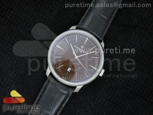 Patrimony Date SS 40mm Brown Dial on Black Leather Strap A2824