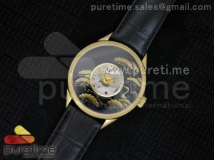 Metiers D'Art 40mm YG Pine Dial on Black Leather Strap A2824