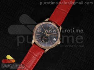 Patrimony Traditionnelle Lday RG Black Dial on Red Leather Strap A2824
