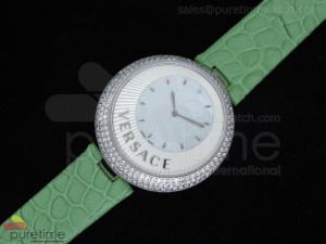 Perpetuelle SS MOP Dial on Green Leather Strap
