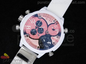 K29 WHT/SS Pink Dial with 2 Independent Dials on White Rubber Strap 3 Jap Quartz