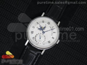 Classique SS Moonphase White Textured Dial on Black Leather Strap MIYOTA9015