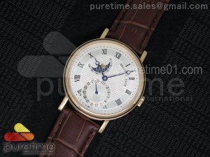 Classique RG Moonphase White Textured Dial on Brown Leather Strap MIYOTA9015