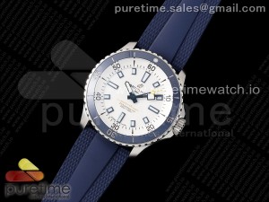 SuperOcean Automatic 42 SS BLSF 1:1 Best Edition White Dial on Blue Rubber Strap A2824