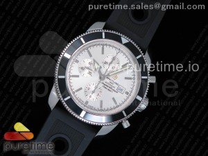 Superocean Heritage ii Chrono 46 SS OMF 1:1 Best Edition Black Bezel White Dial on Black Rubber Strap A7750