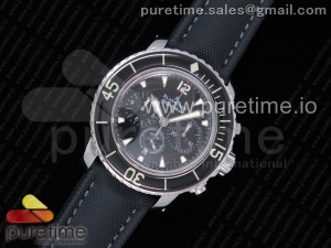 Fifty Fathoms Chronograph SS OMF 1:1 Best Edition Black Dial on Black Nylon Strap A7750