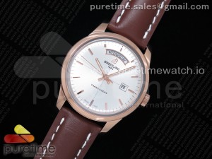 Breitling Transocean Day & Date Automatic V7F RG Silver Dial on Brown Leather Strap A2836
