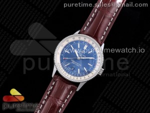 Navitimer 1 SS 41mm TF 1:1 Best Edition Blue Dial on Brown Croco Strap A2824