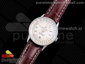 Navitimer 1 SS 41mm TF 1:1 Best Edition White Dial on Brown Croco Strap A2824