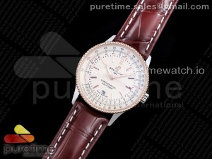 Navitimer 1 SS 41mm TF 1:1 Best Edition RG Bezel White Dial on Brown Croco Strap A2824