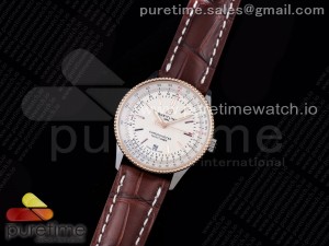 Navitimer 1 SS 41mm V7F 1:1 Best Edition RG Bezel White Dial on Brown Leather Strap A2824