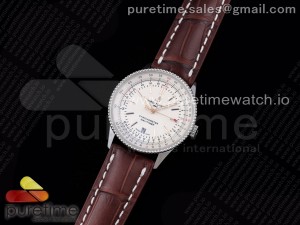 Navitimer 1 SS 41mm V7F 1:1 Best Edition SS Bezel White Dial on Brown Leather Strap A2824