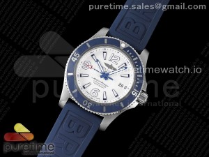 Superocean Automatic 44 TF 1:1 Best Edition White Dial Blue Bezel on Blue Rubber Strap A2824