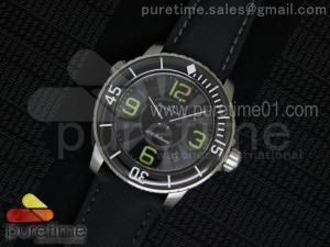 Fifty Fathoms SS Black Dial Green Markers Black Hands on Black Sail-canvas Strap A1315