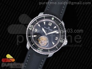 Fifty Fathoms Tourbillon SS ZF Best Edition Black Dial on Sail-canvas Strap (Free Extra Strap)