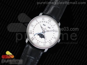 Villeret 6654 SS Complicated Function OMF 1:1 Best Edition White Dial on Black Leather Strap A6654