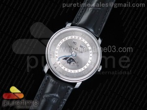 Villeret 6654 SS Complicated Function OMF 1:1 Best Edition Gray Dial on Black Leather Strap A6654