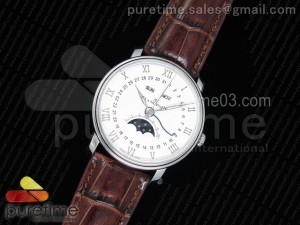 Villeret 6654 SS Complicated Function OMF 1:1 Best Edition White Dial on Brown Leather Strap A6654