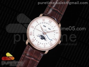Villeret 6654 RG Complicated Function OMF 1:1 Best Edition White Textured Dial on Brown Leather Strap A6654