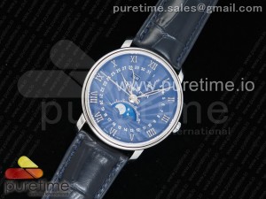Villeret 6654 SS Complicated Function OMF 1:1 Best Edition Blue Dial on Blue Leather Strap A6654 V2