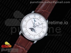 Villeret 6654 SS Complicated Function OMF 1:1 Best Edition White Dial on Brown Leather Strap A6654 V2