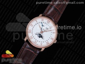 Villeret 6654 RG Complicated Function OMF 1:1 Best Edition White Dial on Brown Leather Strap A6654 V2