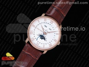 Villeret 6654 RG Complicated Function OMF 1:1 Best Edition White Textured Dial on Brown Leather Strap A6654 V2