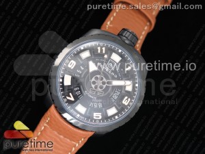 Bomberg Bolt 68 Automatic PVD Black Dial on Brown Leather Strap SW200