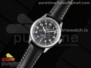 Navitimer 8 Automatic 41mm SS TF 1:1 Best Edition Black Dial on Black Leather Strap A2824