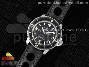 Fifty Fathoms Sandblasted SS ZF 1:1 Best Edition Black Dial on Black Canvas Strap A1315