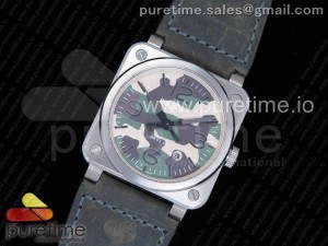 BR03-92 SS Camouflage Dial on Gray Leather Strap MIYOTA 9015 V2