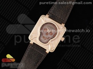 BR01 Bronze BRSF 1:1 Best Edition Brown Skull Dial on Brown Leather Strap A2824