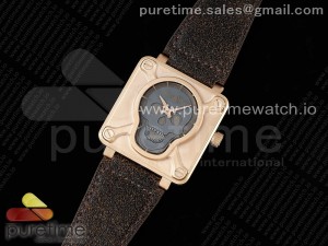 BR01 Bronze BRSF 1:1 Best Edition Gray Skull Dial on Brown Leather Strap A2824