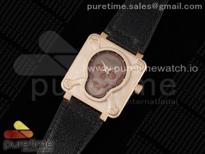 BR01 Bronze BRSF 1:1 Best Edition Brown Skull Dial on Black Leather Strap A2824