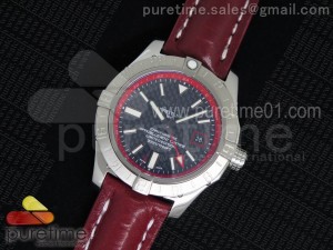 Avenger II GMT SS Carbon Fiber Dial on Red Leather Strap A2836