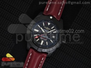 Avenger II GMT PVD Black Dial Rectangle Markers on Red Leather Strap A2836
