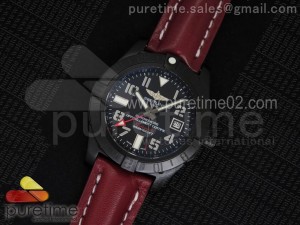 Avenger II GMT PVD Black Dial Arabic Numerals Markers on Red Leather Strap A2836